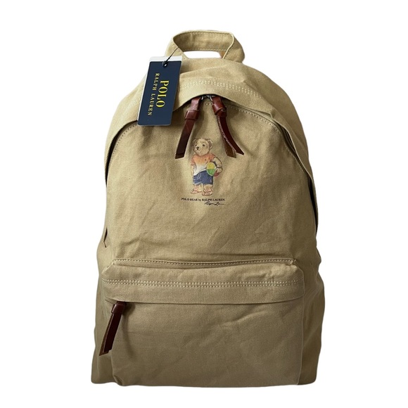 POLO RALPH LAUREN Polo Bear Beach Ball Bear Beige Canvas Backpack - Picture 1 of 10